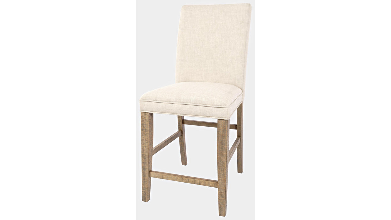 Jofran Carlyle Crossing Upholstered Stool in Cream/Rustic Distressed Pine (Set of 2)