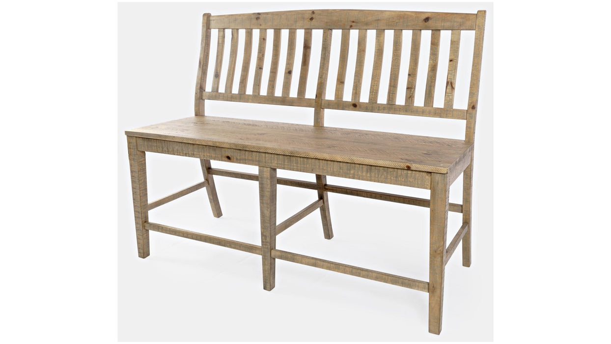 Jofran Carlyle Crossing Slatback Counter Bench in Rustic Distressed Pine