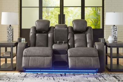 Fyne-Dyme Power Reclining Loveseat with Console - Dow Furniture (ME)