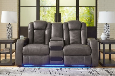 Fyne-Dyme Power Reclining Loveseat with Console - Dow Furniture (ME)