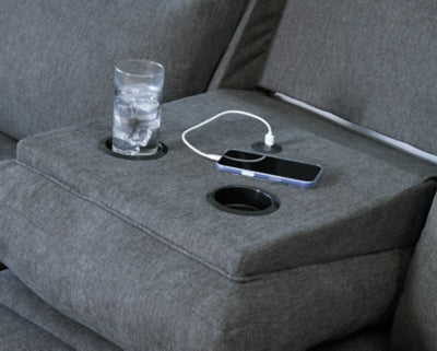 Side-Swipe Reclining Sofa with Drop Down Table - Dow Furniture (ME)