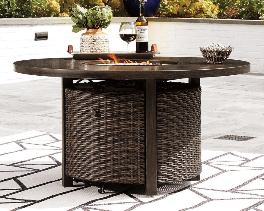 Paradise Trail Paradise Trail Fire Pit Table with 4 Nuvella Swivel Lounge Chairs - Dow Furniture (ME)