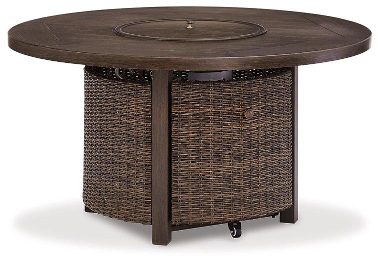 Paradise Trail Paradise Trail Fire Pit Table with 4 Nuvella Swivel Lounge Chairs - Dow Furniture (ME)