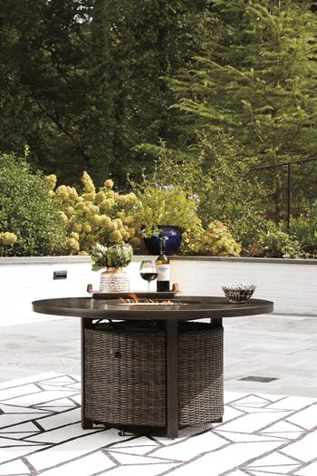 Paradise Trail Paradise Trail Fire Pit Table with 4 Nuvella Swivel Lounge Chairs - Dow Furniture (ME)