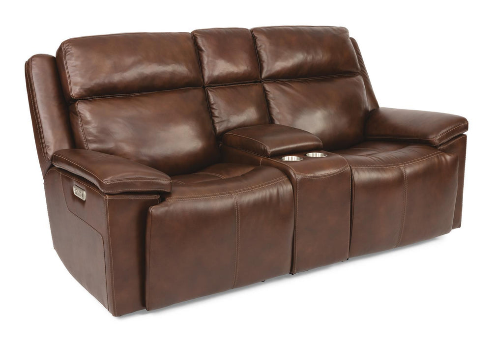 Flexsteel Latitudes Chance Leather Power Reclining Loveseat w/Console & Power Headrests