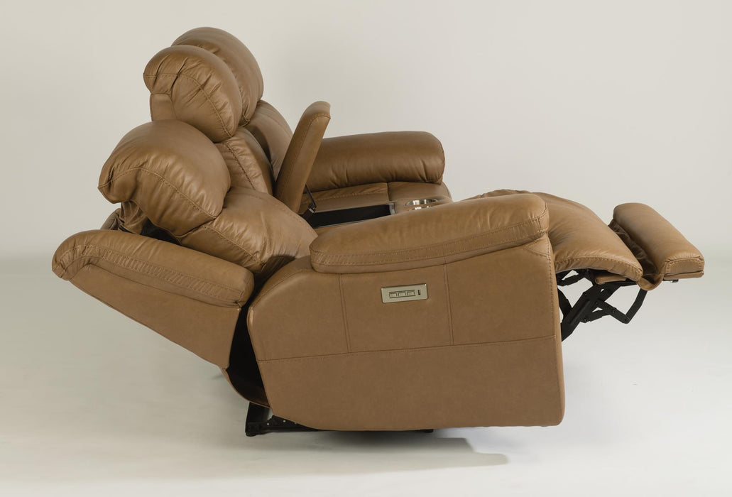 Flexsteel Latitudes Elijah Leather Power Reclining Loveseat w/Console & Power Headrests