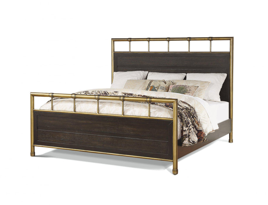 Flexsteel Wynwood Cologne Queen Metal Panel Bed in Dark Brown - Dow Furniture (ME)