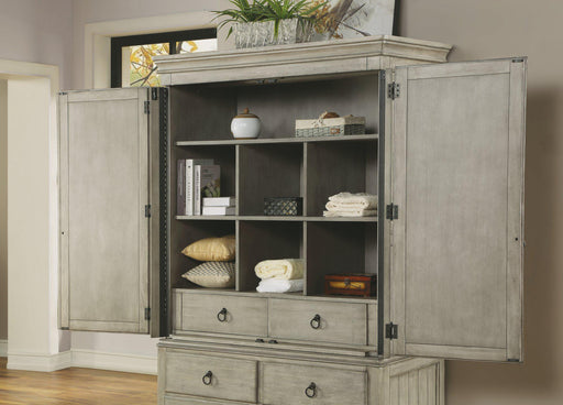 Flexsteel Wynwood Plymouth Armoire in Whitewash Wood - Dow Furniture (ME)