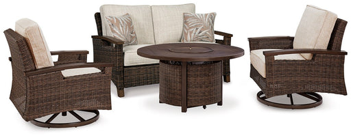 Paradise Trail Outdoor Loveseat, Lounge Chairs and Fire Pit Table - Dow Furniture (ME)
