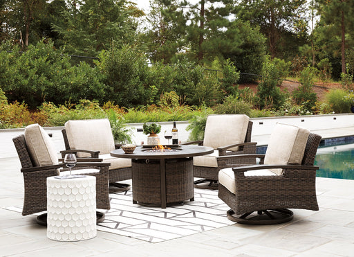 Paradise Trail Paradise Trail Fire Pit Table with 4 Nuvella Swivel Lounge Chairs - Dow Furniture (ME)