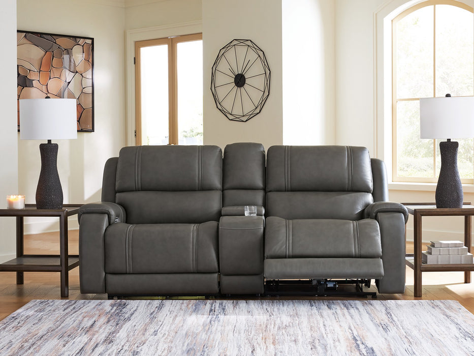 5Z - Pittson Power Reclining Sectional Loveseat with Console - Dow Furniture (ME)